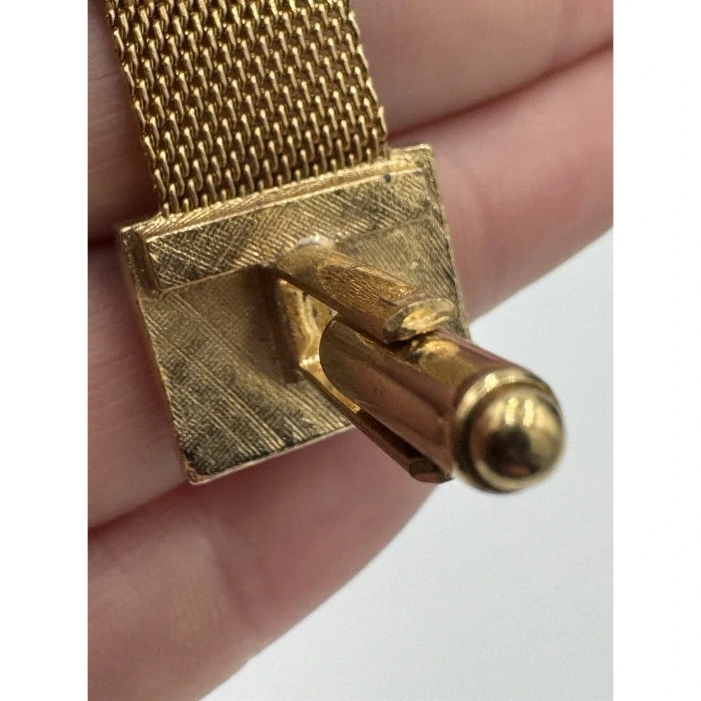 Vintage Dante Tiger Eye Cufflinks & Tie Chain Set Gold Tone Mesh Wrap